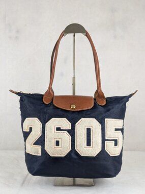 RARE Longchamp Le Pliage Blue Nylon Shopper Tote Used Handbag Shoulder Bag